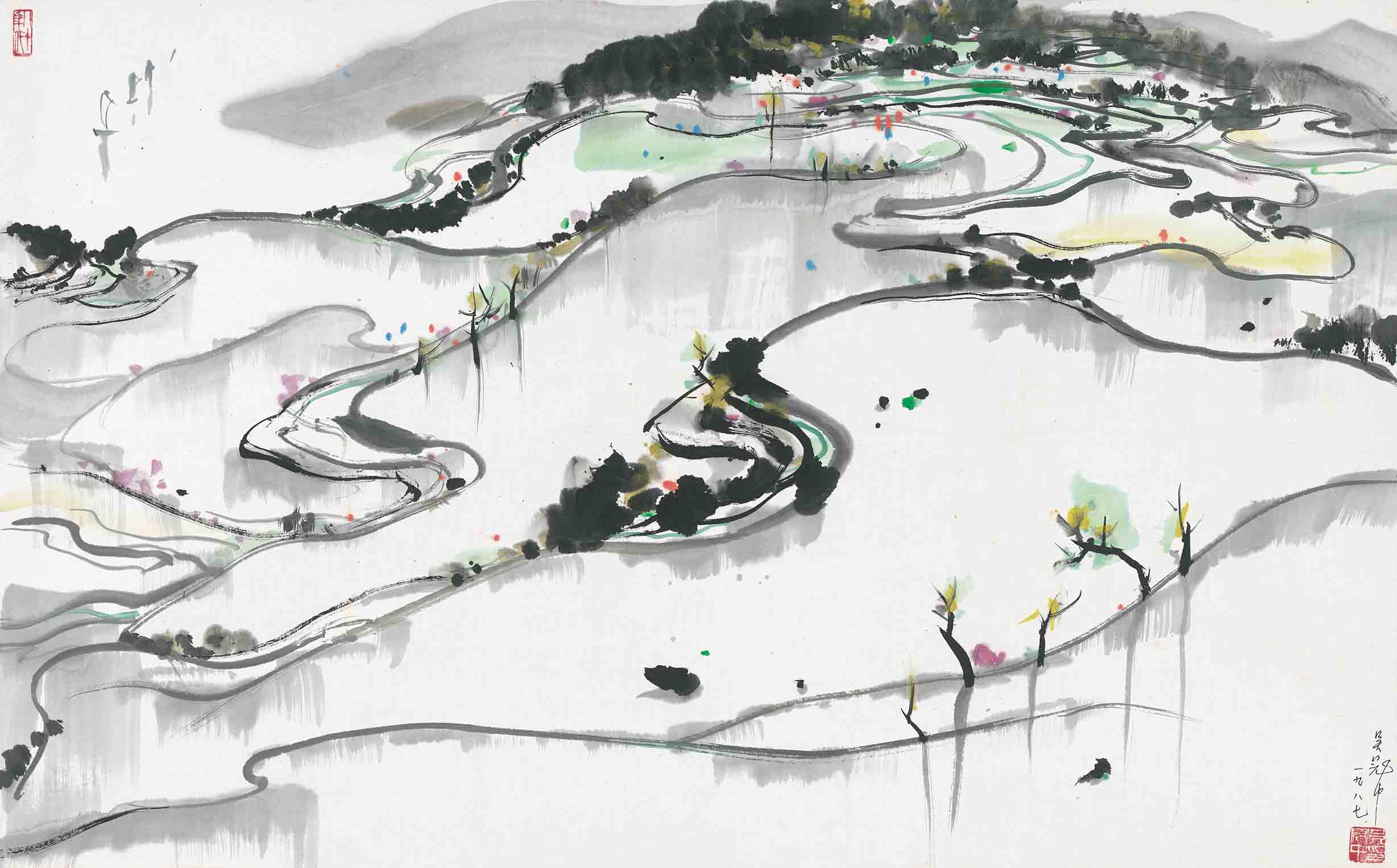 Chinese Antique Art Painting 吴冠中 水乡 Wu Guanzhong Water Town China Ancient Wall Picture Ideas 3749-Chinese Style Finds™