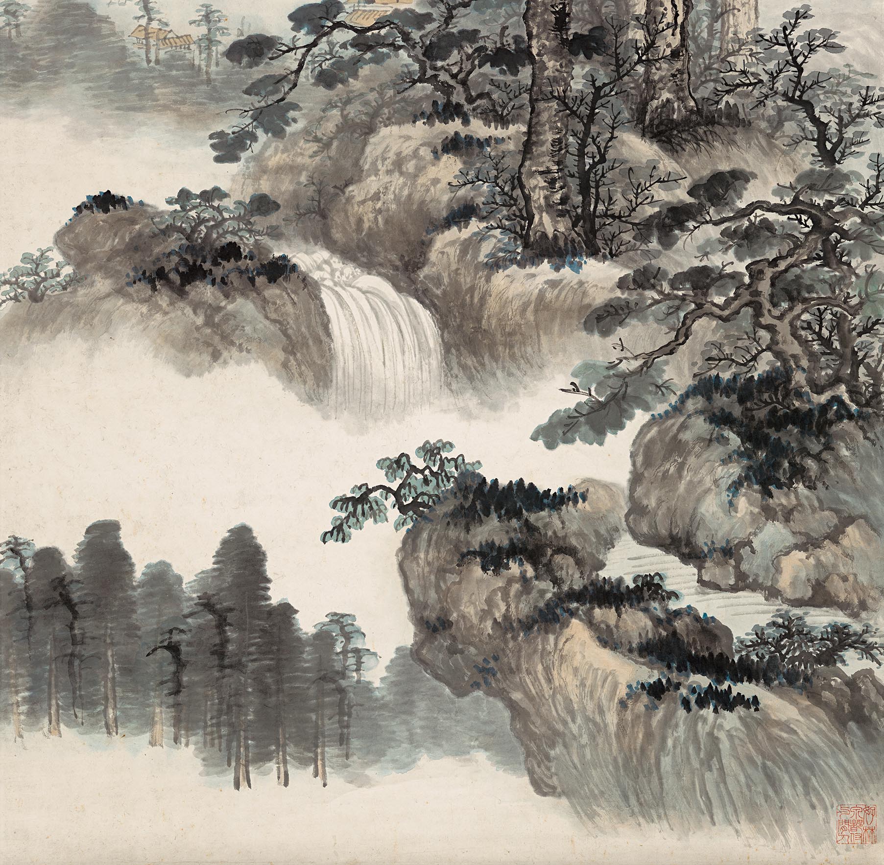 Chinese Antique Art Painting 吴湖帆 松壑云泉图 Wu Hufan Song He Yuan Quan Shan Shui Landscape China Ancient Wall Picture Ideas 3487-Chinese Style Finds™