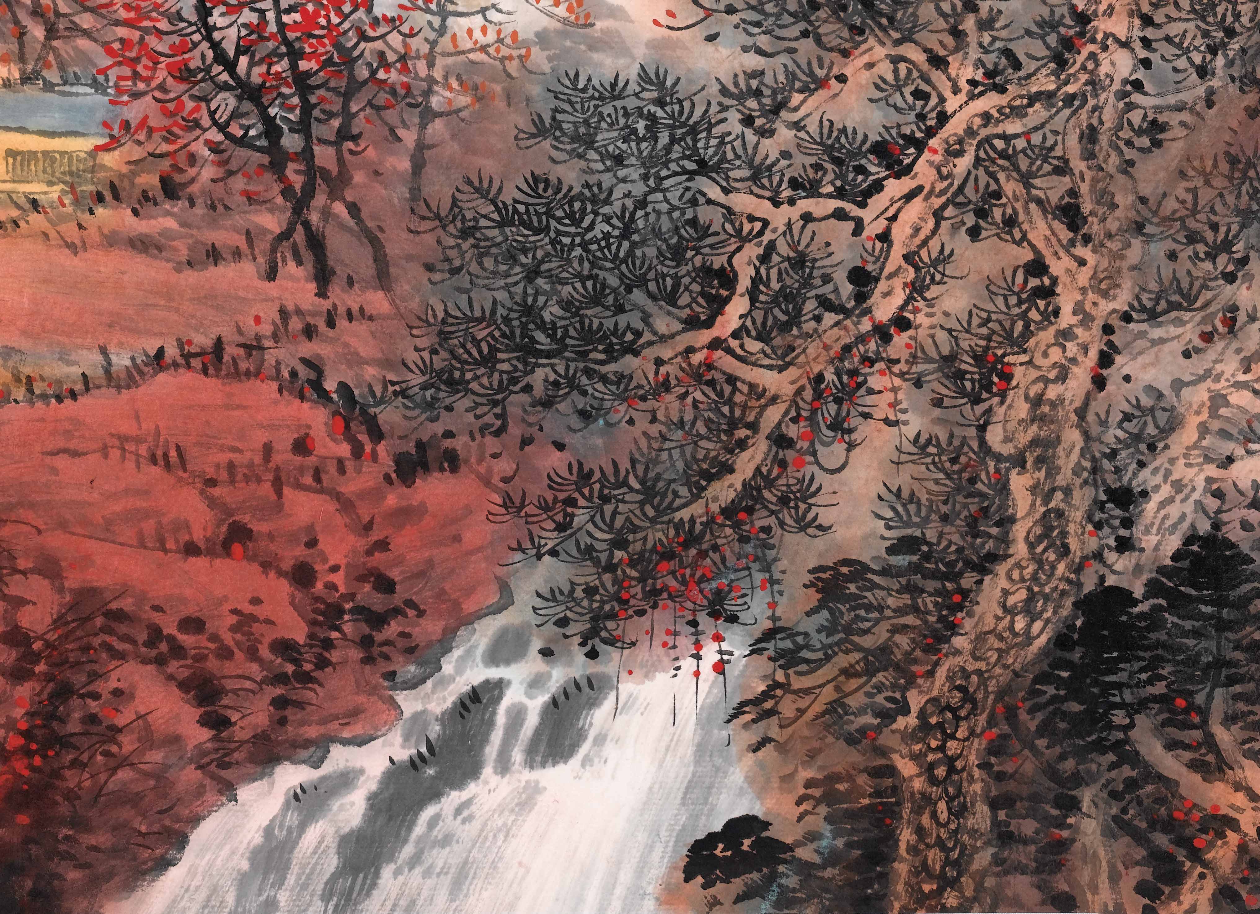 Chinese Antique Art Painting 吴广 红色江山万年长 Wu Guang Red Shanshui Landscape China Ancient Wall Picture Ideas 4303-Chinese Style Finds™