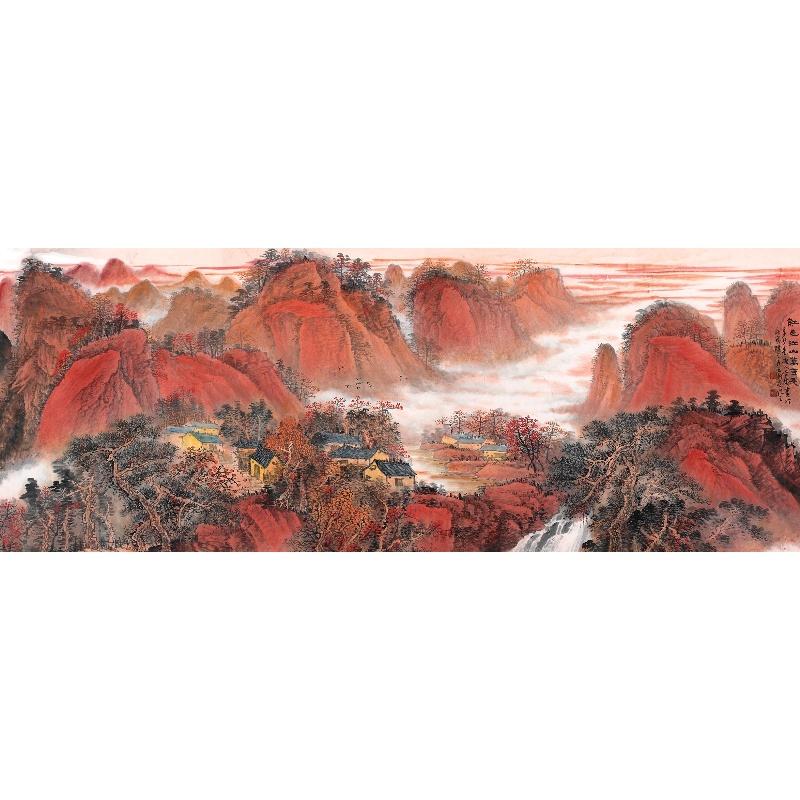 Chinese Antique Art Painting 吴广 红色江山万年长 Wu Guang Red Shanshui Landscape China Ancient Wall Picture Ideas 4303-Chinese Style Finds™