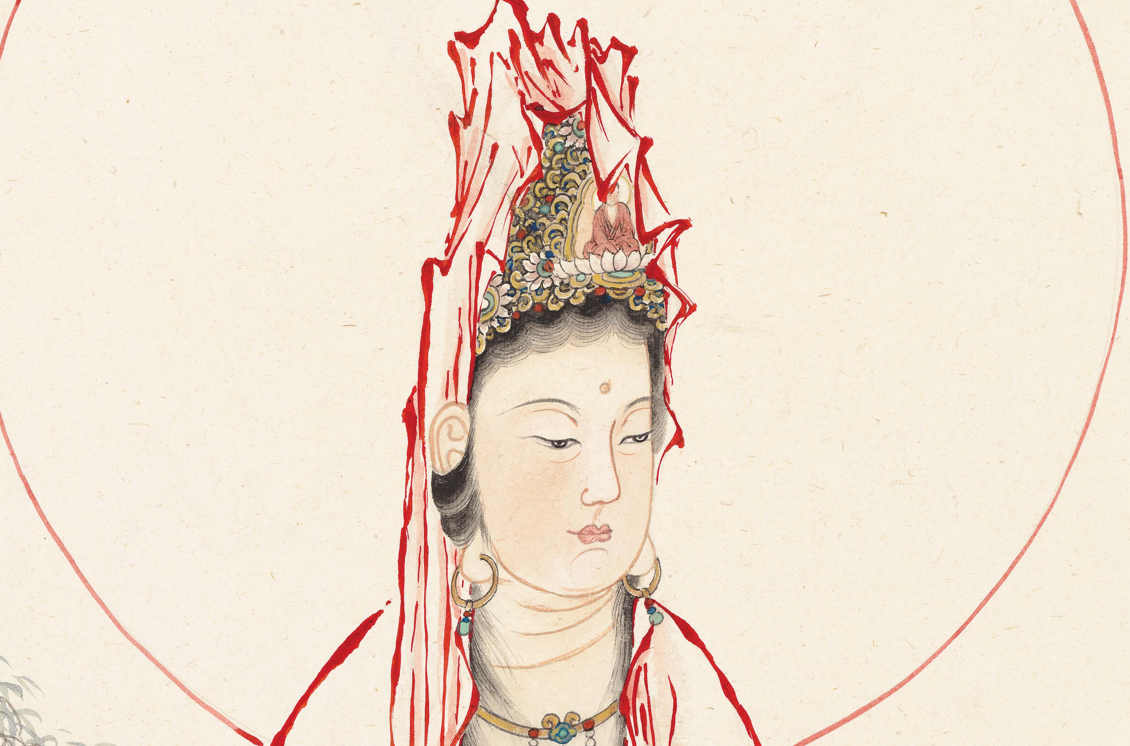 Chinese Antique Art Painting 夏荆山 红衣观音图 Xia Jingshan Red Guanyin China Ancient Wall Picture Ideas 4249-Chinese Style Finds™