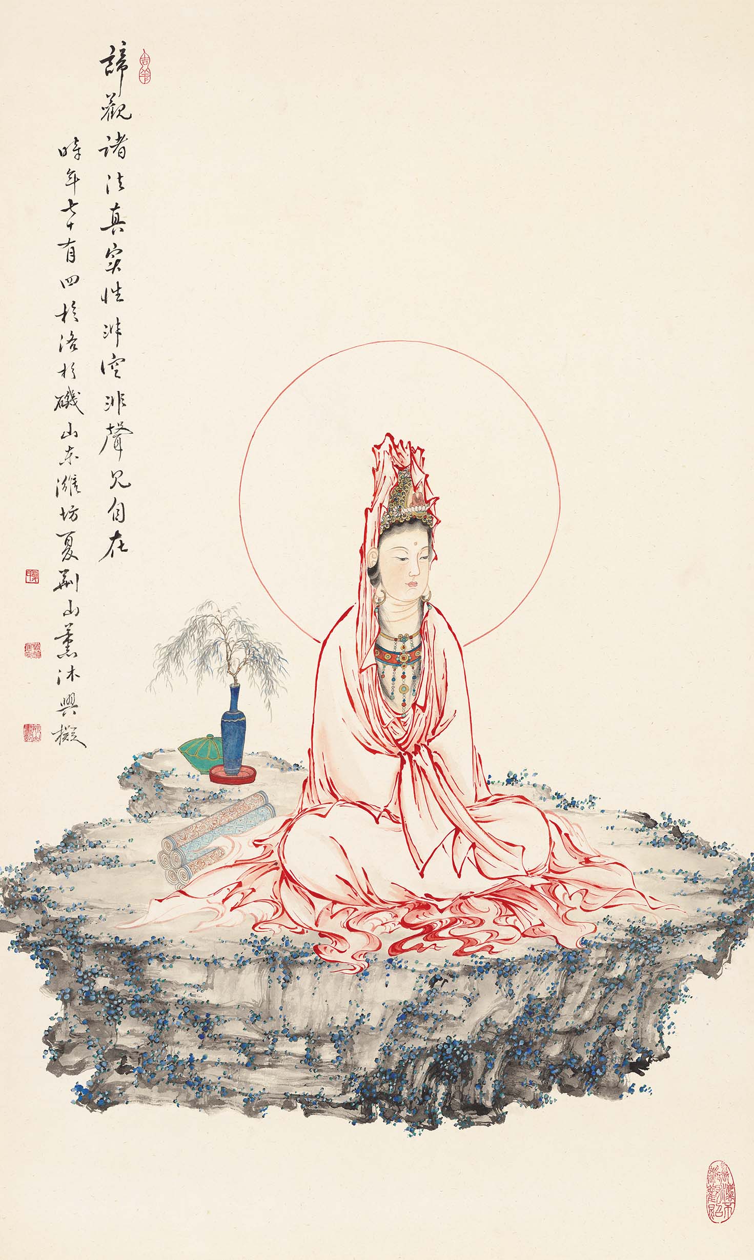 Chinese Antique Art Painting 夏荆山 红衣观音图 Xia Jingshan Red Guanyin China Ancient Wall Picture Ideas 4249-Chinese Style Finds™