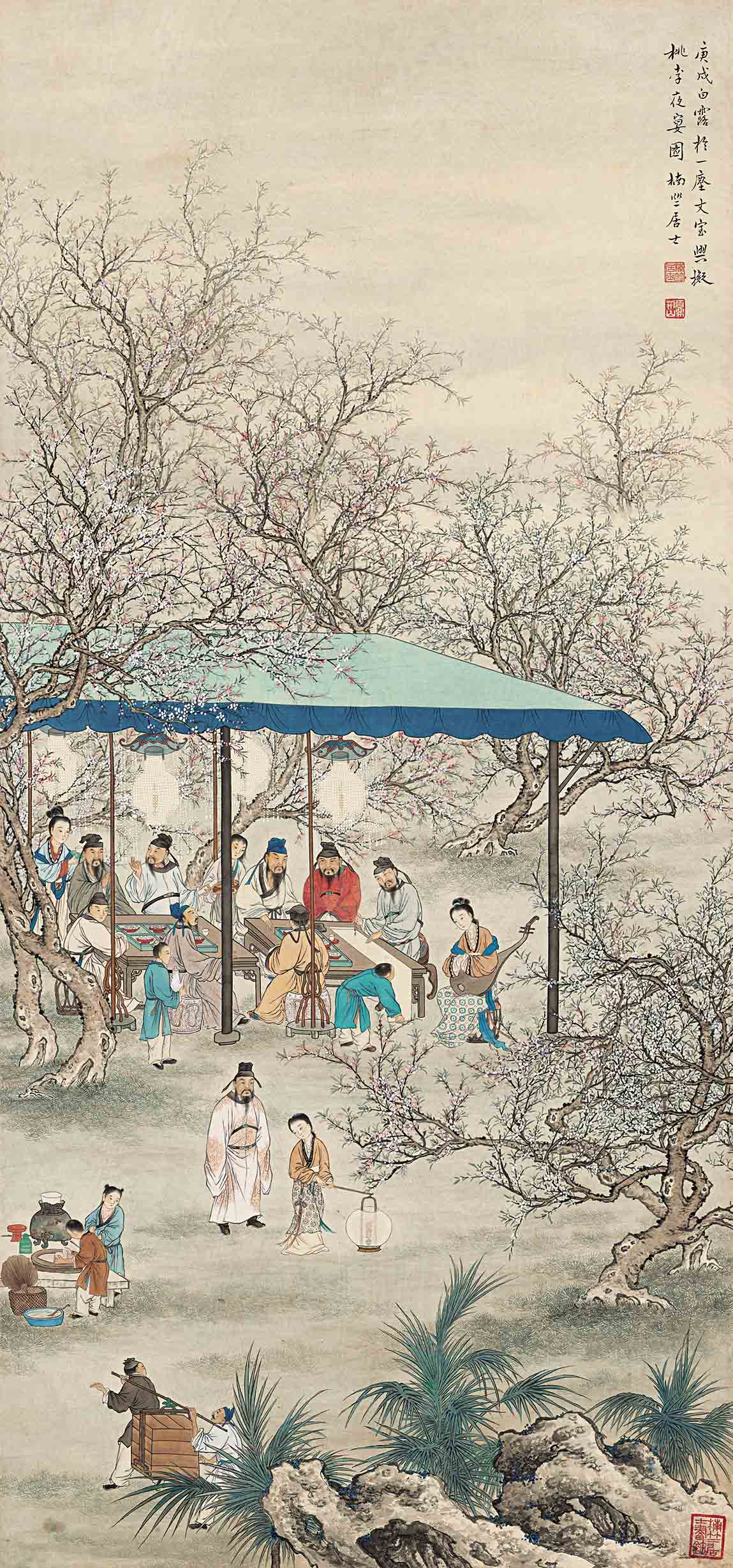 Chinese Antique Art Painting 夏荆山 桃李夜宴图 Xia Jingshan Tao Li Ye Yan China Ancient Wall Picture Ideas 4497-Chinese Style Finds™