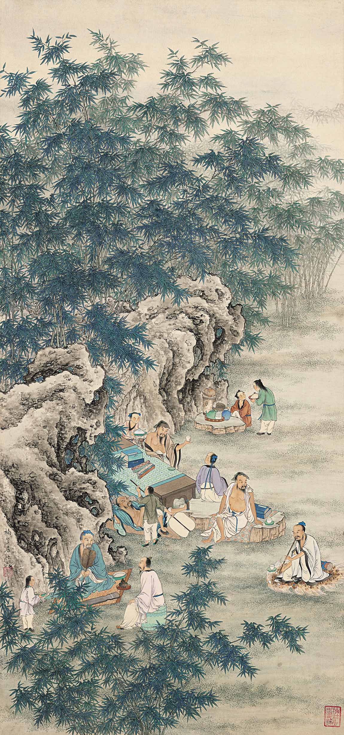 Chinese Antique Art Painting 夏荆山 竹林七贤图 Xia Jingshan Bamboo Qi Xian China Ancient Wall Picture Ideas 4317-Chinese Style Finds™