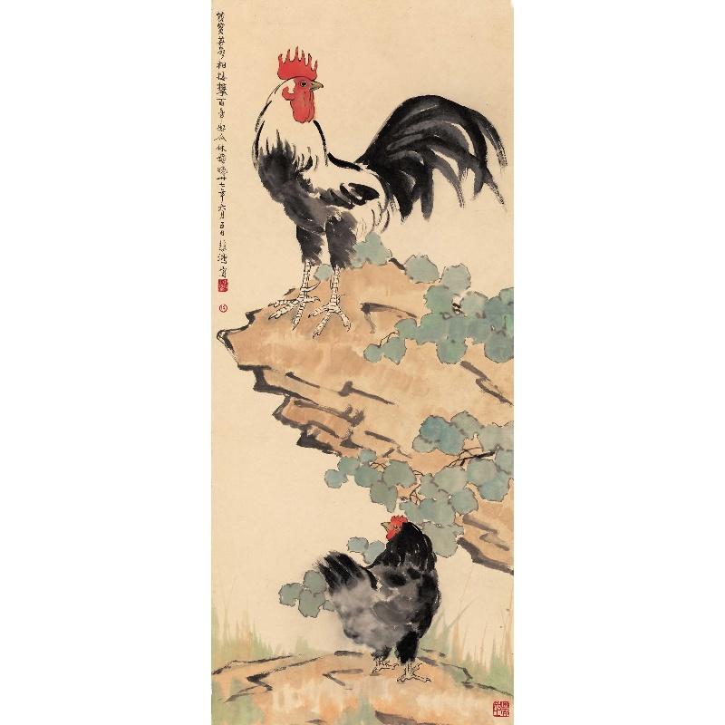 Chinese Antique Art Painting 徐悲鸿 鸡图 Xu Beihong Chicken China Ancient Wall Picture Ideas 3677-Chinese Style Finds™