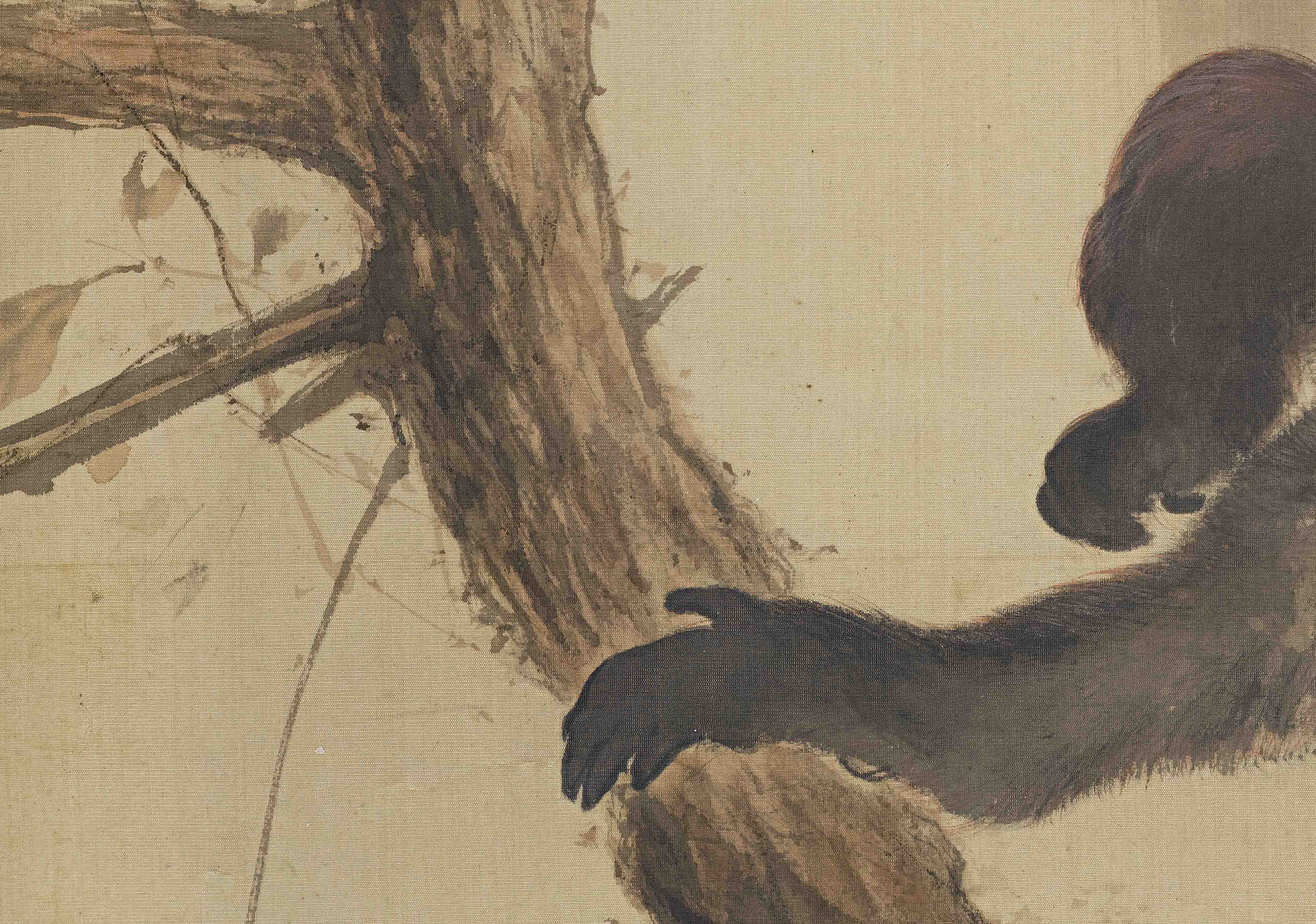 Chinese Antique Art Painting 杨善深 灵猿攀树图 Yang Shanshen Monkey Climb Tree China Ancient Wall Picture Ideas 4545-Chinese Style Finds™