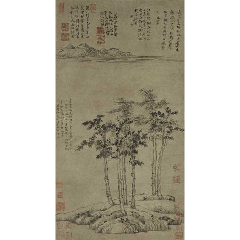 Chinese Antique Art Painting 元 倪瓒 六君子图轴 Yuan Ni Zan Liu Jun Zi China Ancient Wall Picture Ideas 1824-Chinese Style Finds™