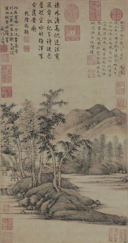 Chinese Antique Art Painting 元 倪瓒 水竹居图 Yuan Ni Zan Shui Zhu Ju Tu China Ancient Wall Picture Ideas 2078-Chinese Style Finds™