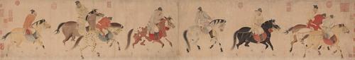 Chinese Antique Art Painting 元 任仁发 五王醉归图 Yuan Ren Renfa 5 Kings Drink China Ancient Wall Picture Ideas 4071-Chinese Style Finds™