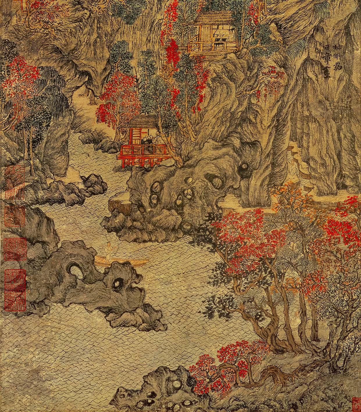 Chinese Antique Art Painting 元 王蒙 具区林屋图 Yuan Wang Meng Ju Qu Lin Wu Tu China Ancient Wall Picture Ideas 1588-Chinese Style Finds™