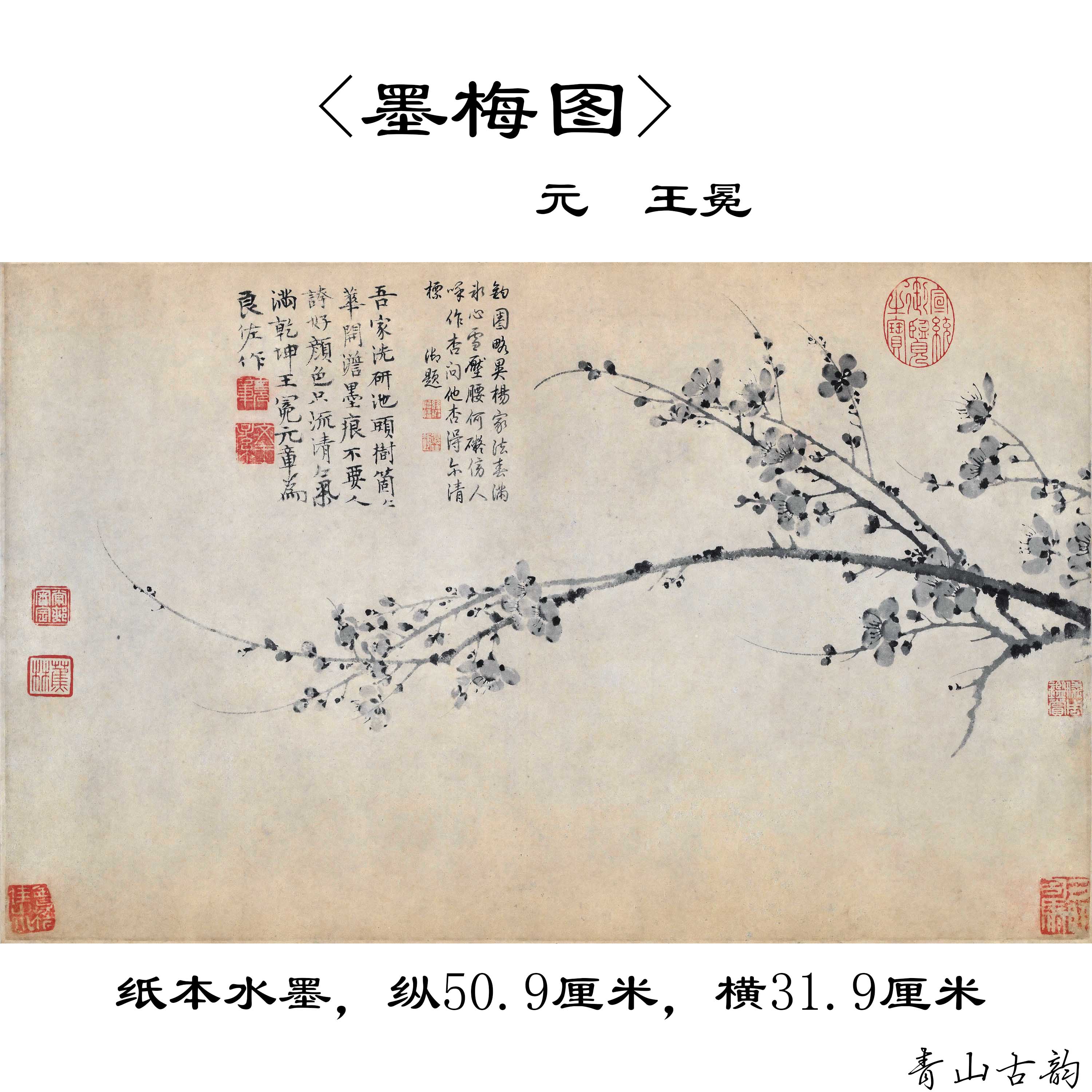 Chinese Antique Art Painting 元 王冕 墨梅图 Yuan Wang Mian Mo Mei Tu Plum Flower China Ancient Wall Picture Ideas 1654-Chinese Style Finds™