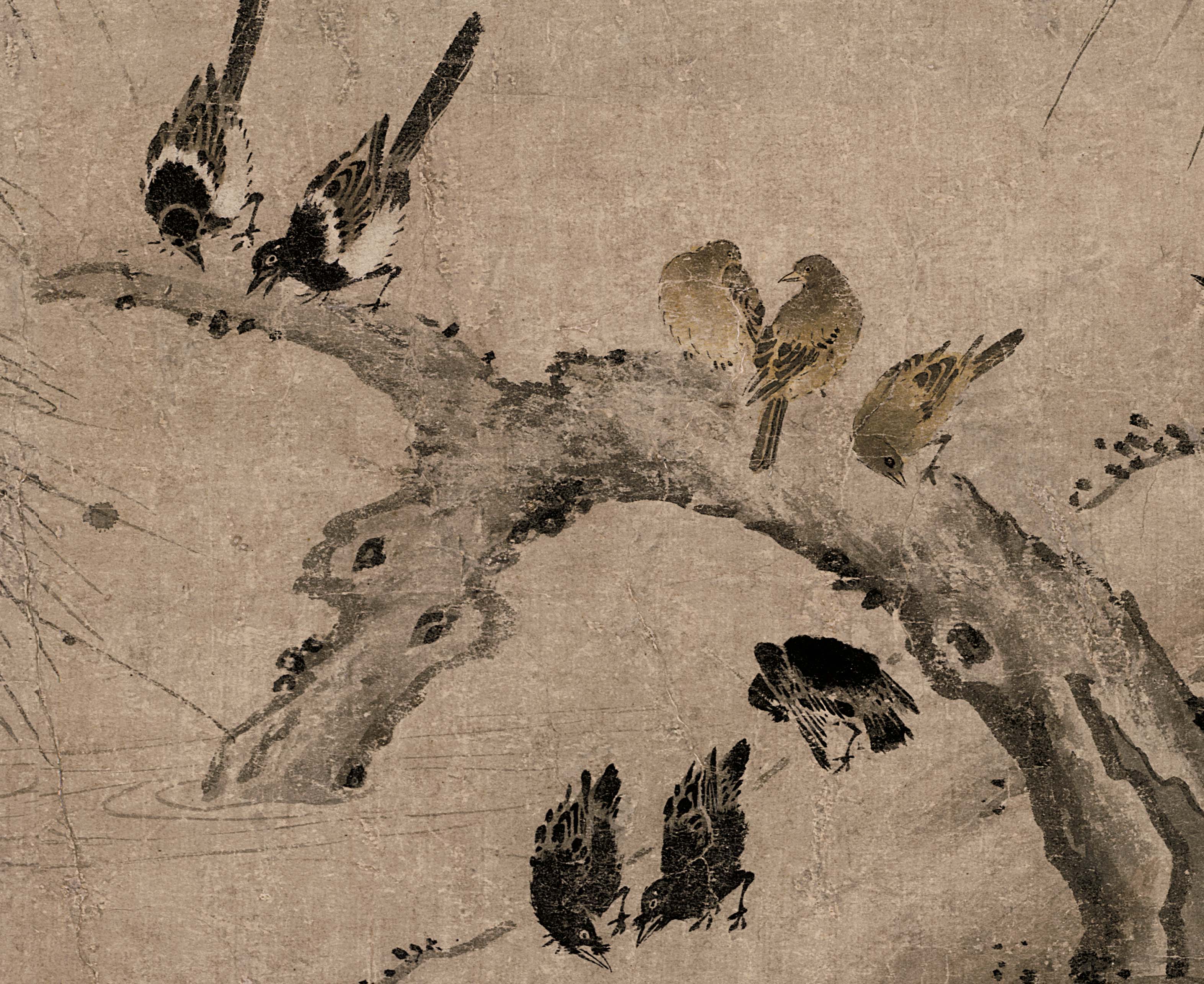 Chinese Antique Art Painting 元 夏叔文 柳塘聚禽图 Yuan Xia Shuwen Willow China Ancient Wall Picture Ideas 4233-Chinese Style Finds™