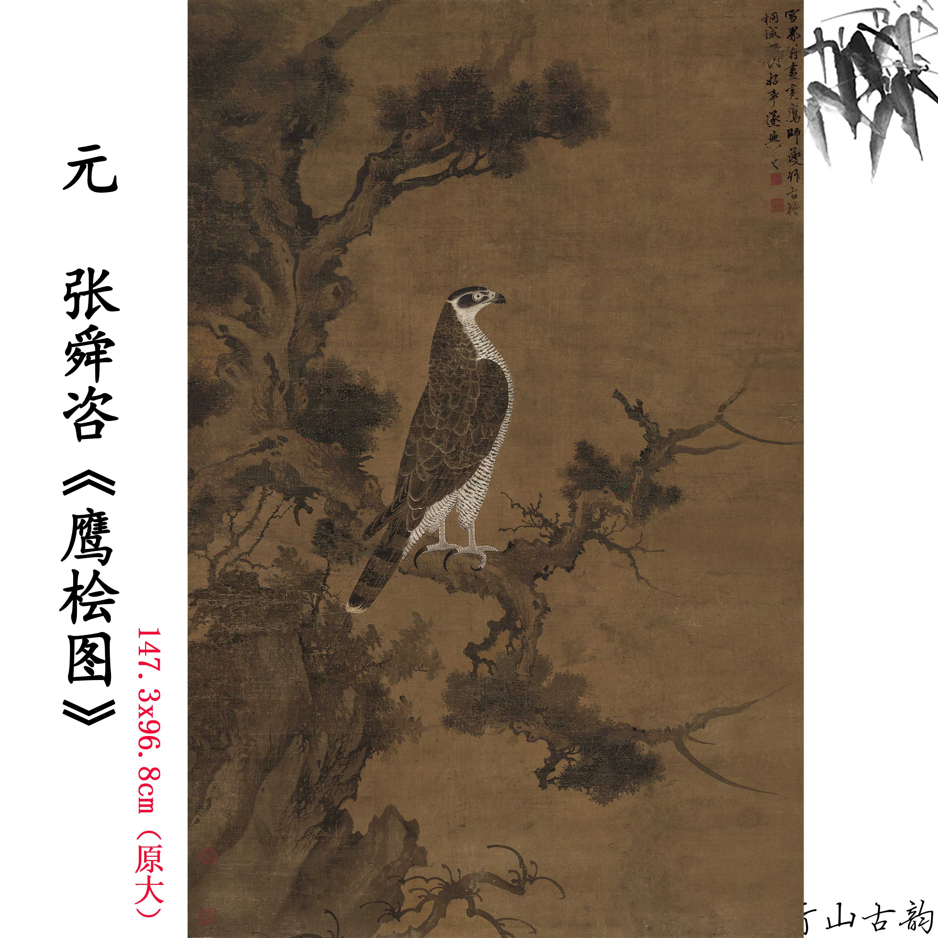 Chinese Antique Art Painting 元 张舜咨 鹰桧图 Yuan Zhang Shunzi Eagle China Ancient Wall Picture Ideas 4367-Chinese Style Finds™