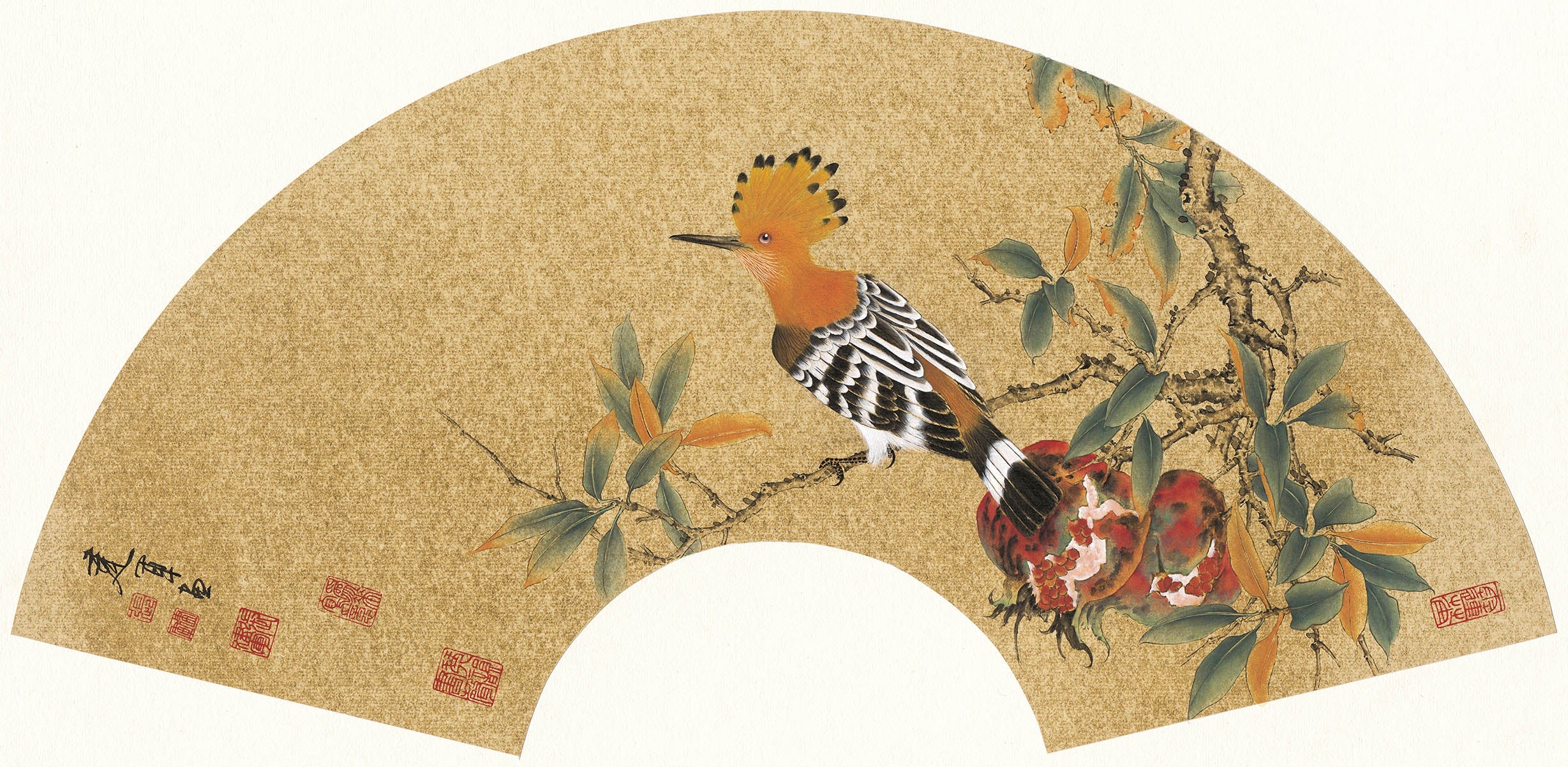 Chinese Antique Art Painting 张建军 扇面金丝小鸟 Zhang Jianjun Fans Birds China Ancient Wall Picture Ideas 4193-Chinese Style Finds™