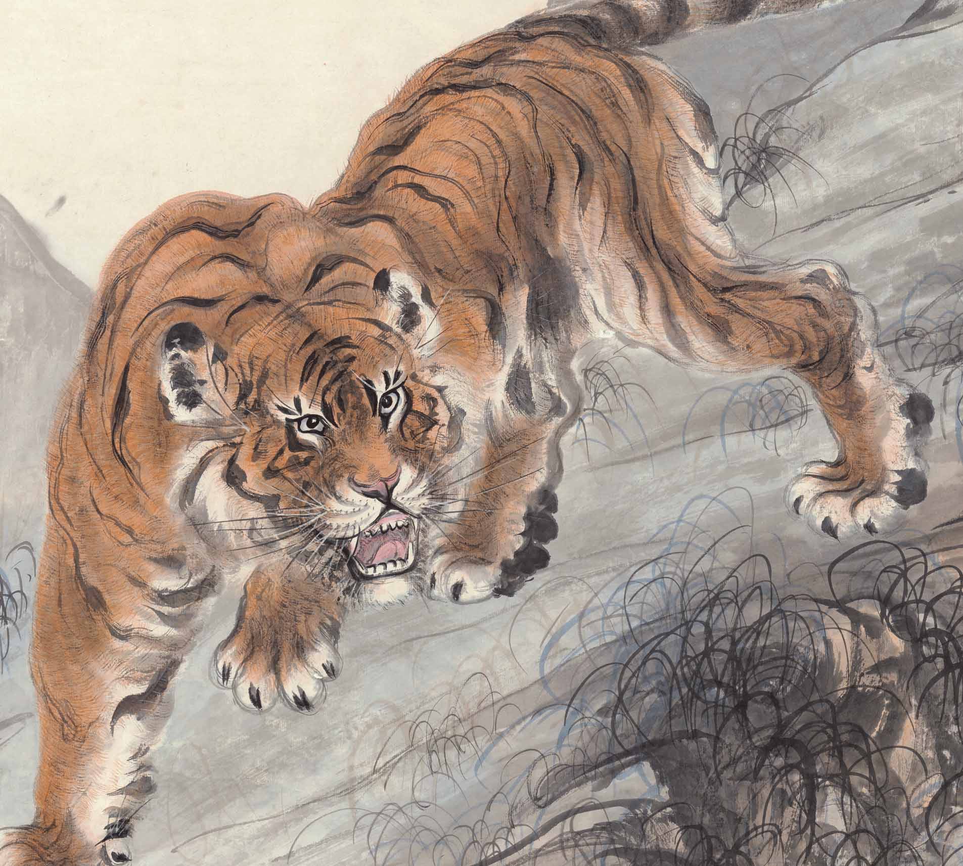 Chinese Antique Art Painting 张善子 林岩虎啸图 Zhang Shanzi Lin Yan Hu Xiao Tiger China Ancient Wall Picture Ideas 3183-Chinese Style Finds™