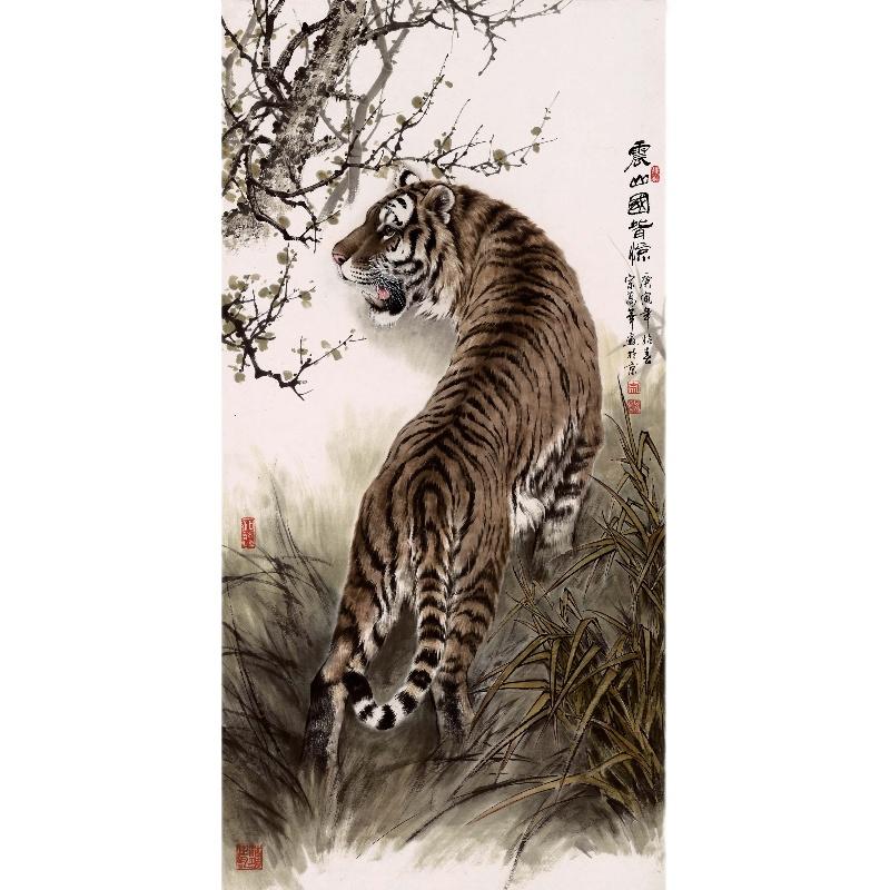 Chinese Antique Art Painting 宗万华 震山国皆惊 Zong Wanhua Tiger China Ancient Wall Picture Ideas 4061-Chinese Style Finds™