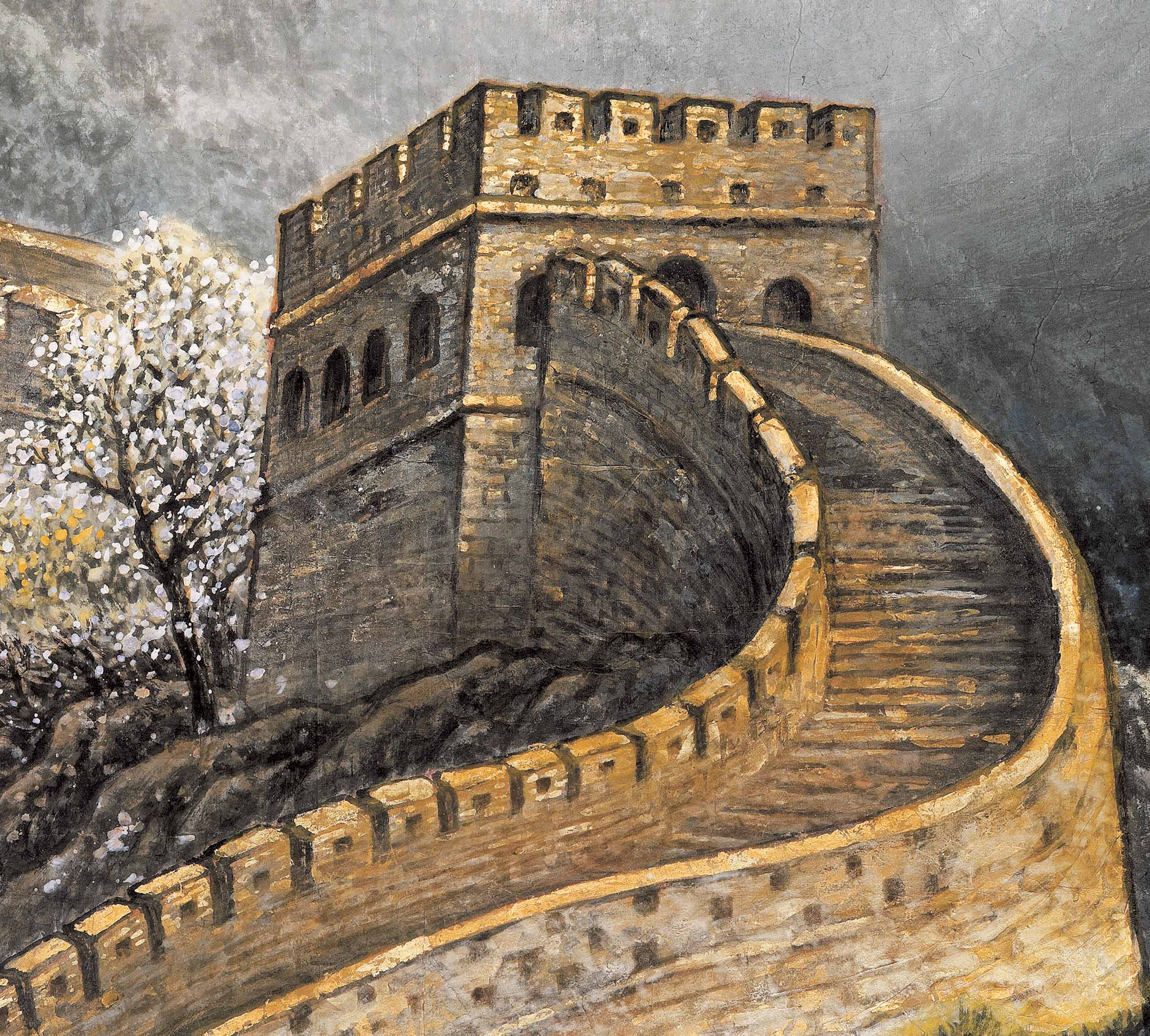 Chinese Antique Art Painting 邹玉利 许仁龙 万里长城龙抬头 Chang Cheng Great Wall China Ancient Wall Picture Ideas 3553-Chinese Style Finds™