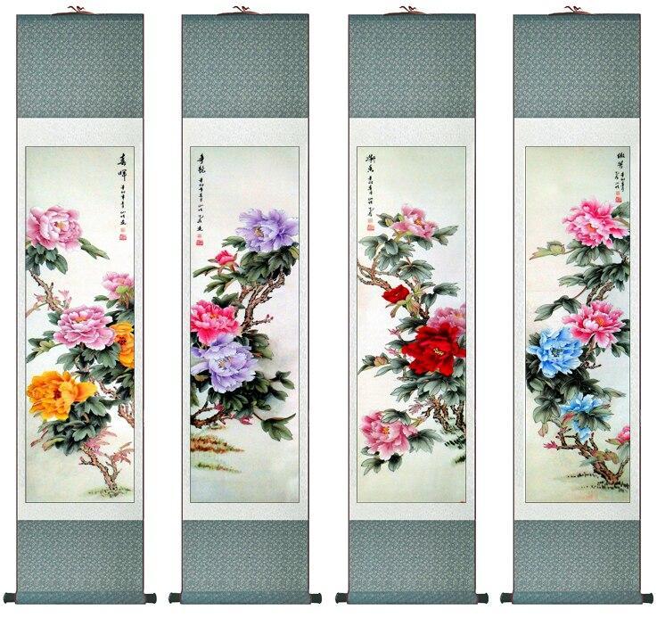 Chinese Art Scroll Painting 4Pcs/Lot Flower Ancient Silk Picture Wall Ideas 13530-Chinese Style Finds™