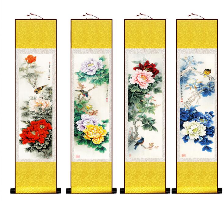 Chinese Art Scroll Painting 4Pcs/Lot Flower Ancient Silk Picture Wall Ideas 13532-Chinese Style Finds™