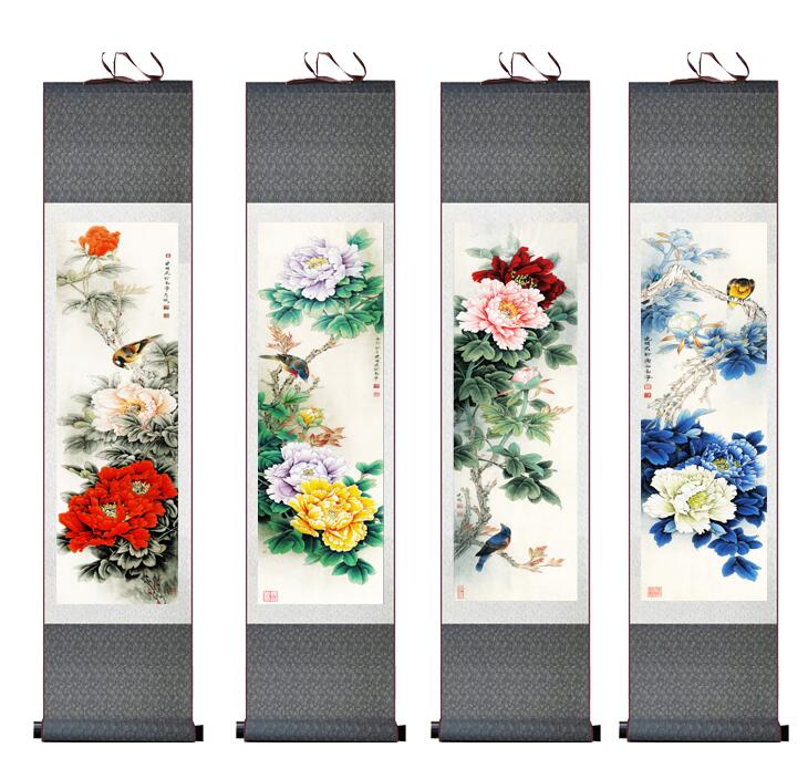 Chinese Art Scroll Painting 4Pcs/Lot Flower Ancient Silk Picture Wall Ideas 13532-Chinese Style Finds™