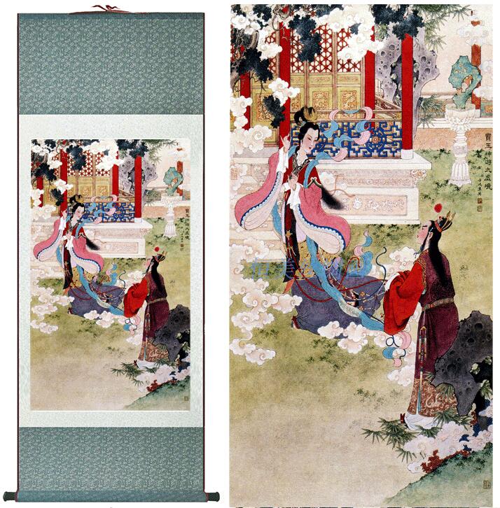 Chinese Art Scroll Painting A Dream Red Mansions Baoyu Ancient Silk Picture Wall Ideas 11974-Chinese Style Finds™