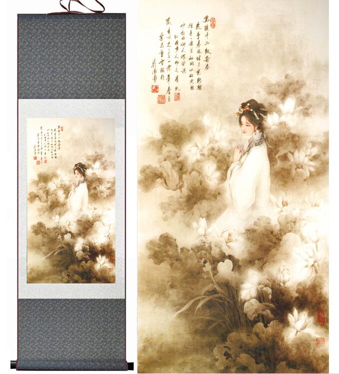 Chinese Art Scroll Painting A Dream Red Mansions Liwan Ancient Silk Picture Wall Ideas 12566-Chinese Style Finds™