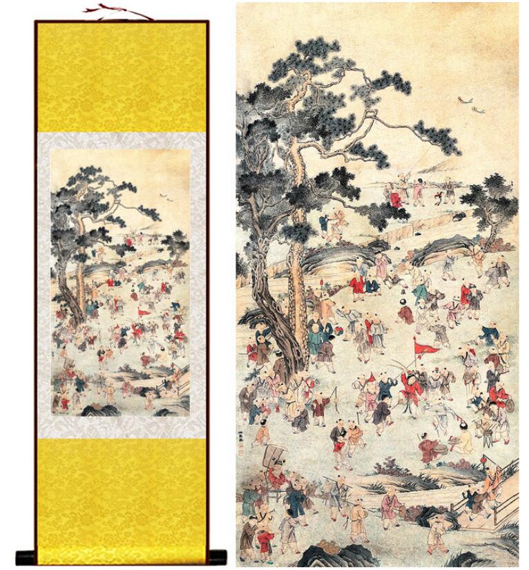 Chinese Art Scroll Painting Ancient Silk Picture Wall Ideas 13150-Chinese Style Finds™