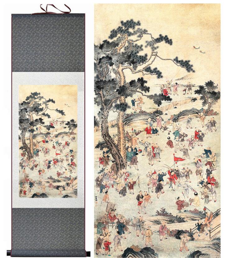 Chinese Art Scroll Painting Ancient Silk Picture Wall Ideas 13150-Chinese Style Finds™