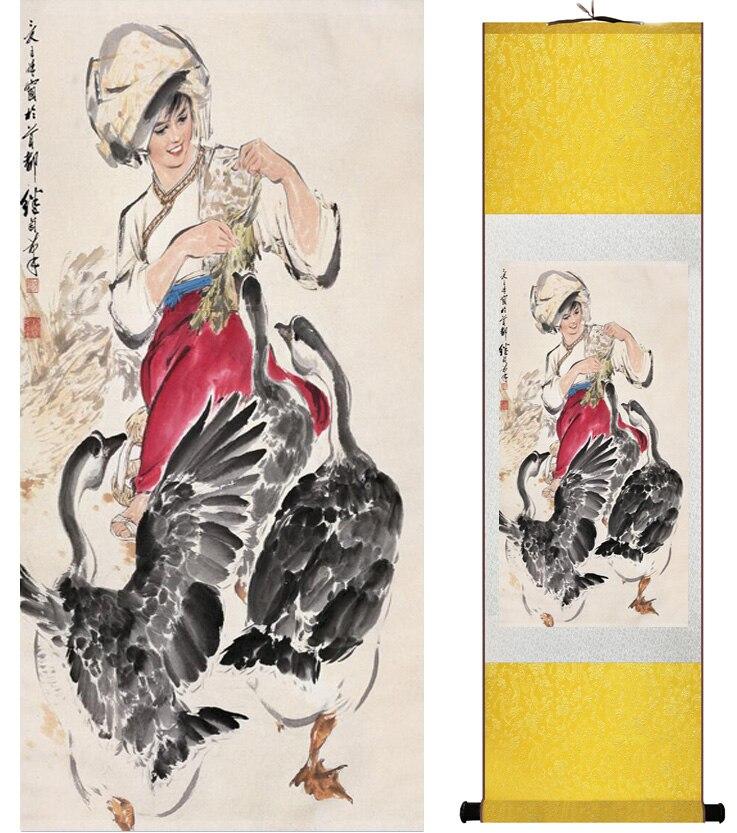 Chinese Art Scroll Painting Ancient Silk Picture Wall Ideas 15102-Chinese Style Finds™