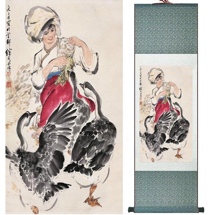 Chinese Art Scroll Painting Ancient Silk Picture Wall Ideas 15102-Chinese Style Finds™