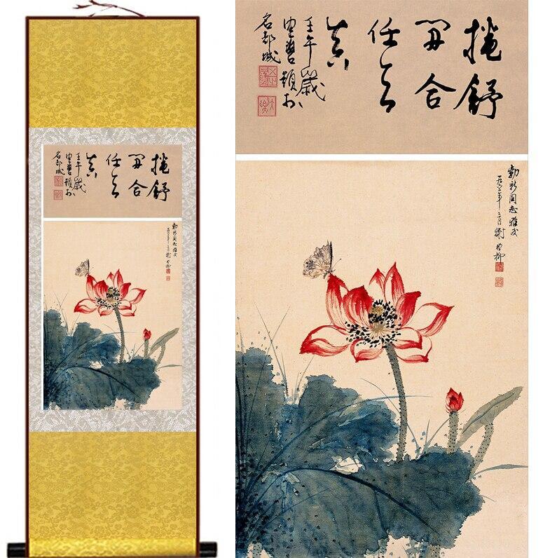 Chinese Art Scroll Painting And Flower Water Lily Ancient Silk Picture Wall Ideas 10900-Chinese Style Finds™