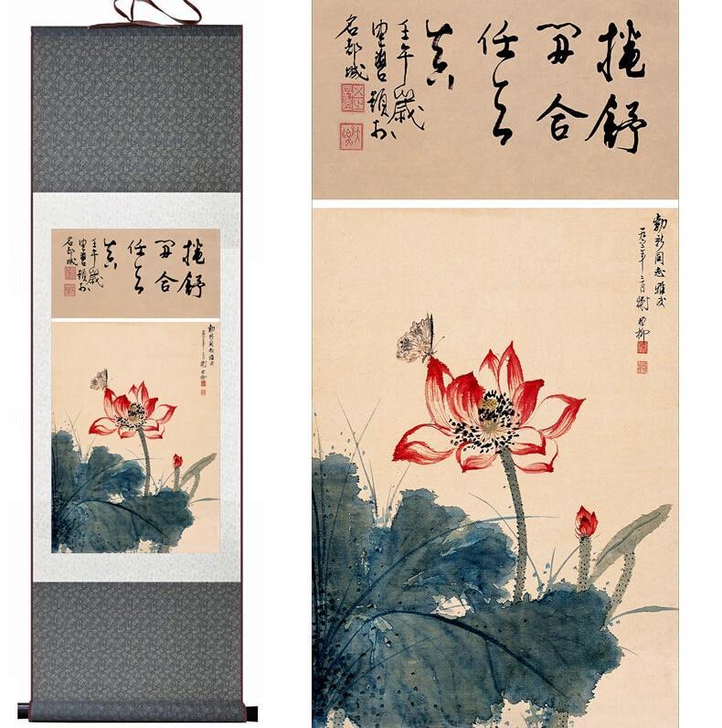 Chinese Art Scroll Painting And Flower Water Lily Ancient Silk Picture Wall Ideas 10900-Chinese Style Finds™