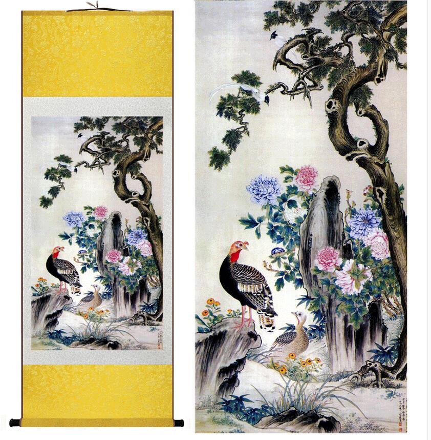 Chinese Art Scroll Painting Animal Birds Ancient Silk Picture Wall Ideas 10770-Chinese Style Finds™