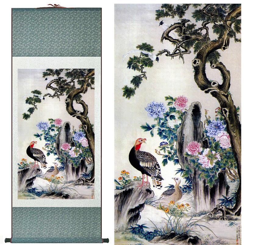 Chinese Art Scroll Painting Animal Birds Ancient Silk Picture Wall Ideas 10770-Chinese Style Finds™