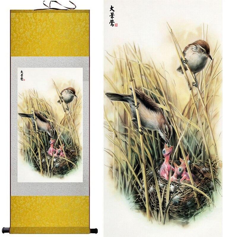 Chinese Art Scroll Painting Animal Birds Ancient Silk Picture Wall Ideas 10856-Chinese Style Finds™