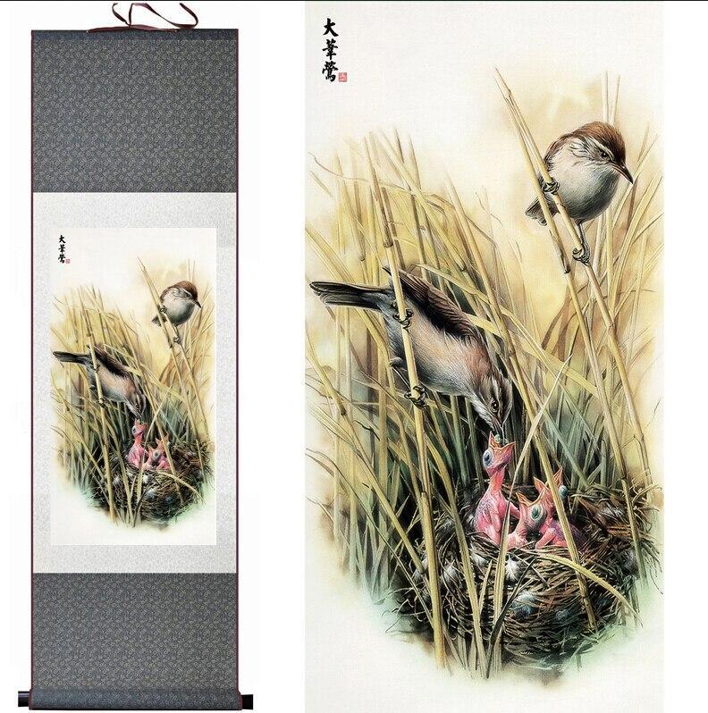 Chinese Art Scroll Painting Animal Birds Ancient Silk Picture Wall Ideas 10856-Chinese Style Finds™