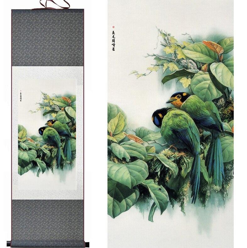 Chinese Art Scroll Painting Animal Birds Ancient Silk Picture Wall Ideas 10876-Chinese Style Finds™