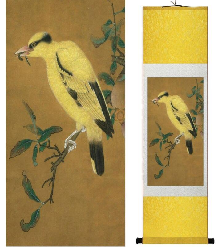 Chinese Art Scroll Painting Animal Birds Ancient Silk Picture Wall Ideas 13810-Chinese Style Finds™