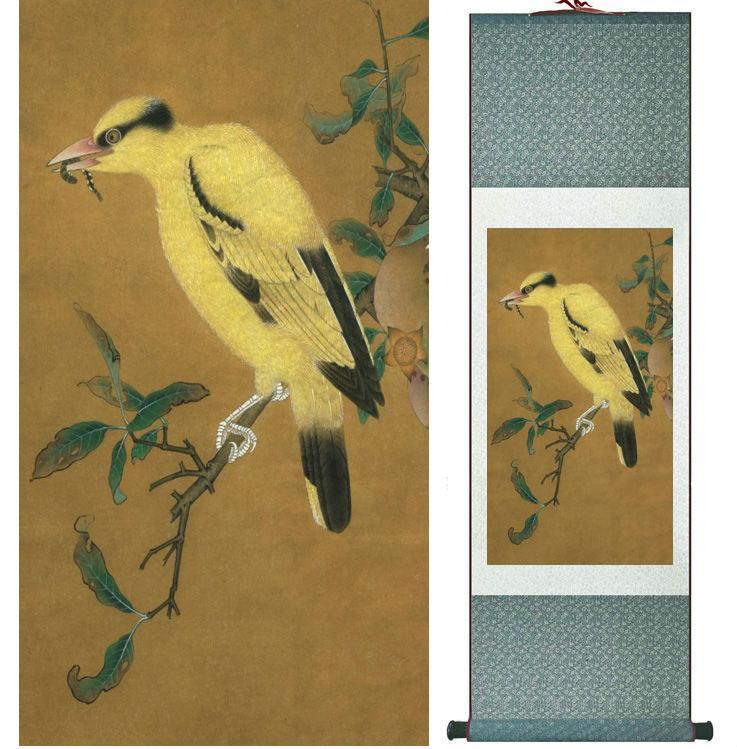 Chinese Art Scroll Painting Animal Birds Ancient Silk Picture Wall Ideas 13810-Chinese Style Finds™