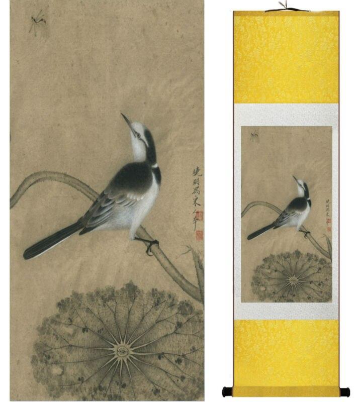 Chinese Art Scroll Painting Animal Birds Ancient Silk Picture Wall Ideas 13938-Chinese Style Finds™