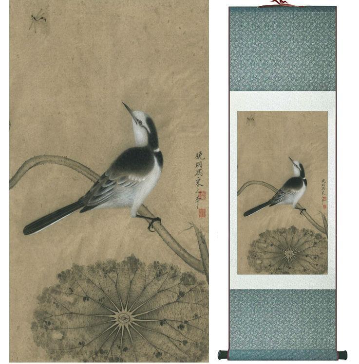 Chinese Art Scroll Painting Animal Birds Ancient Silk Picture Wall Ideas 13938-Chinese Style Finds™