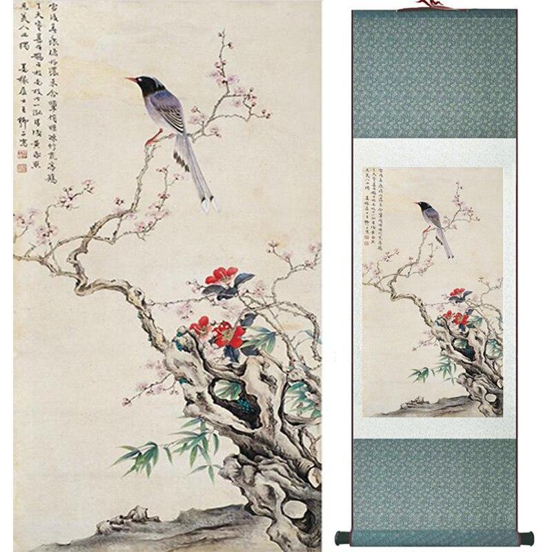 Chinese Art Scroll Painting Animal Birds Ancient Silk Picture Wall Ideas 15250-Chinese Style Finds™