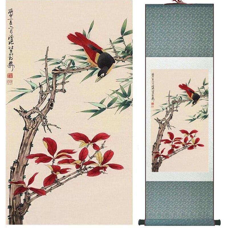 Chinese Art Scroll Painting Animal Birds Ancient Silk Picture Wall Ideas 15258-Chinese Style Finds™