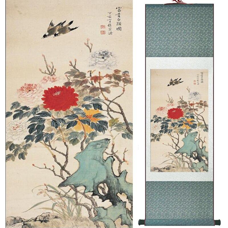 Chinese Art Scroll Painting Animal Birds Ancient Silk Picture Wall Ideas 15960-Chinese Style Finds™