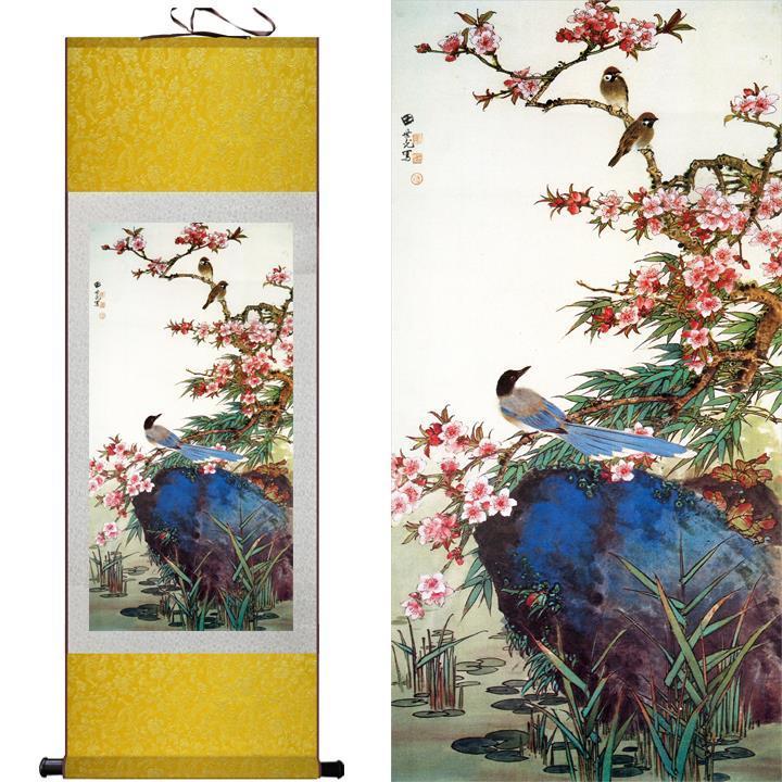 Chinese Art Scroll Painting Animal Birds And Flower Ancient Silk Picture Wall Ideas 10410-Chinese Style Finds™