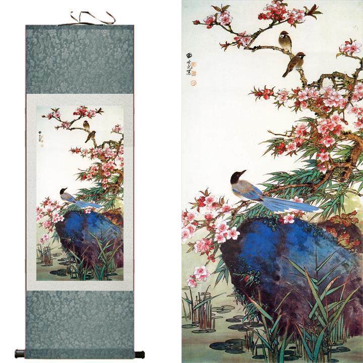 Chinese Art Scroll Painting Animal Birds And Flower Ancient Silk Picture Wall Ideas 10410-Chinese Style Finds™