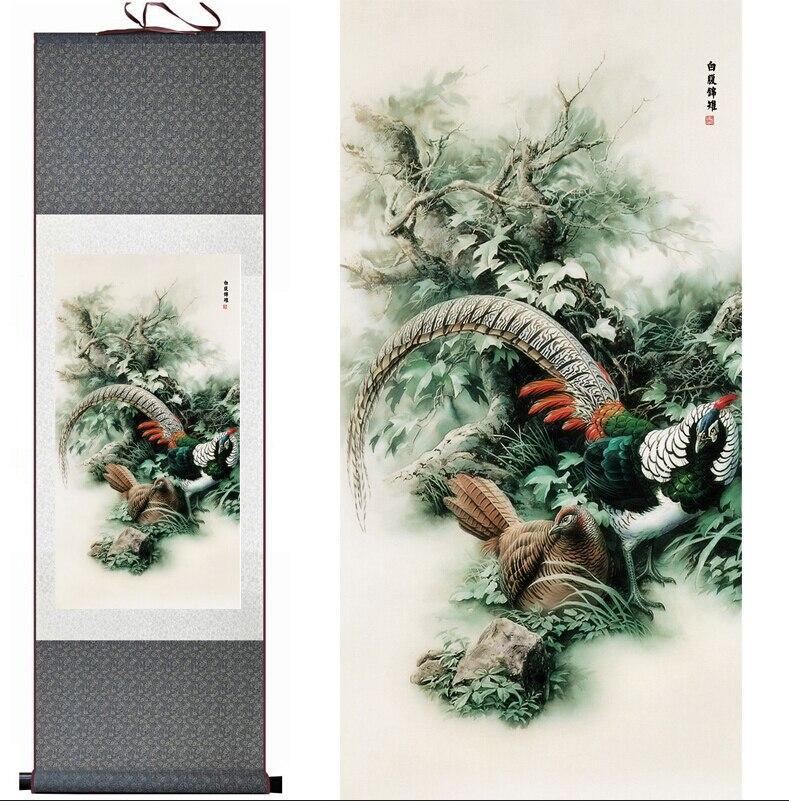 Chinese Art Scroll Painting Animal Birds And Flower Ancient Silk Picture Wall Ideas 10574-Chinese Style Finds™