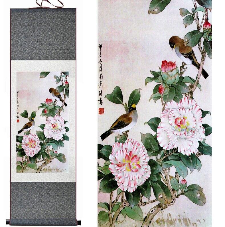 Chinese Art Scroll Painting Animal Birds And Flower Ancient Silk Picture Wall Ideas 10872-Chinese Style Finds™