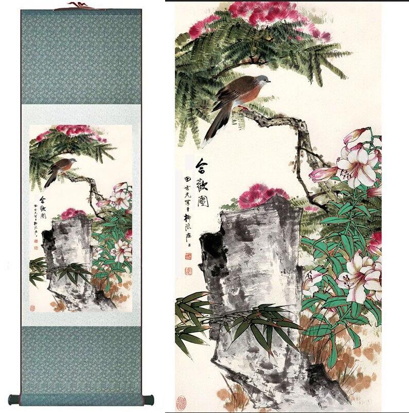 Chinese Art Scroll Painting Animal Birds And Flower Ancient Silk Picture Wall Ideas 10888-Chinese Style Finds™