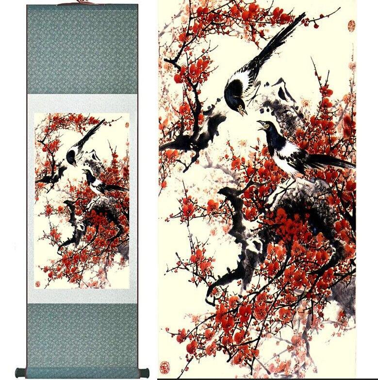 Chinese Art Scroll Painting Animal Birds And Flower Ancient Silk Picture Wall Ideas 10964-Chinese Style Finds™